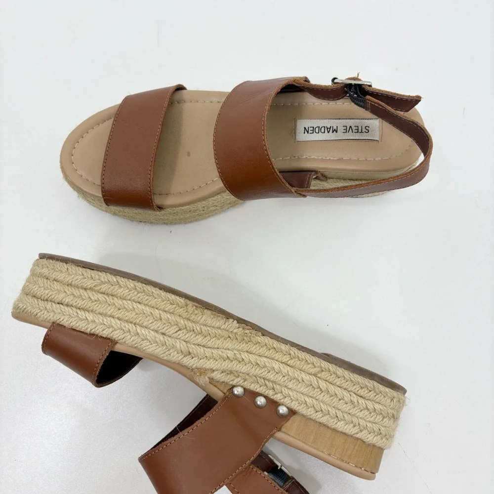 Steve Madden Platform Espadrille Sandals Brown Ankle Strap Summer Shoes size 8.5